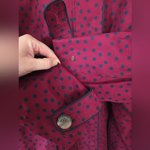 Boden Polka Dot Long Coat Rain Winter Womens 14R Plum Purple Blue Collar Zip - Picture 8 of 9